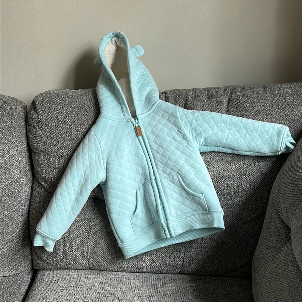 Carter's Light Blue Hoodie with Zipper, 18 months, fleece lined